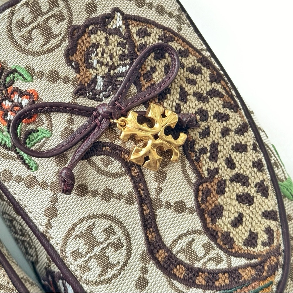 NEW Tory Burch Monogram Jacquard Needlepoint Shearling Mules Cheetah Tropical - Picture 7 of 14